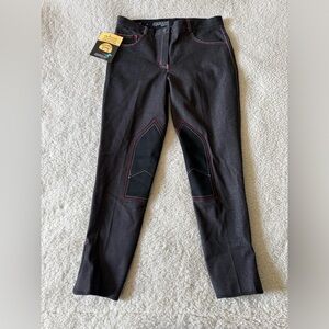 EQUIGEAR Equestrian Black Riding Pants Red and White Stitching Sport Fit Size 32